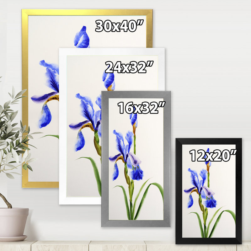 Rétro fleur d'iris bleu - peinture sur toile, H 20 po x l 12 po x P 1,5 po, Toile blanche encadrée