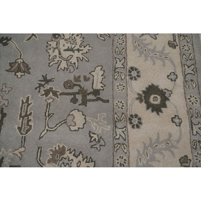 Multi Size Gray Hand Tufted Traditional Wool Oriental Area Rug, Rectangle 6' x 9'