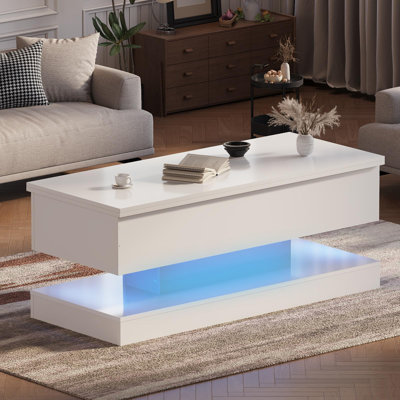 47.2-Inch Lift Top Coffee Table with LED Lighting, High-Gloss Storage Table with APP Control for Living Room, Dining Room, Home Office