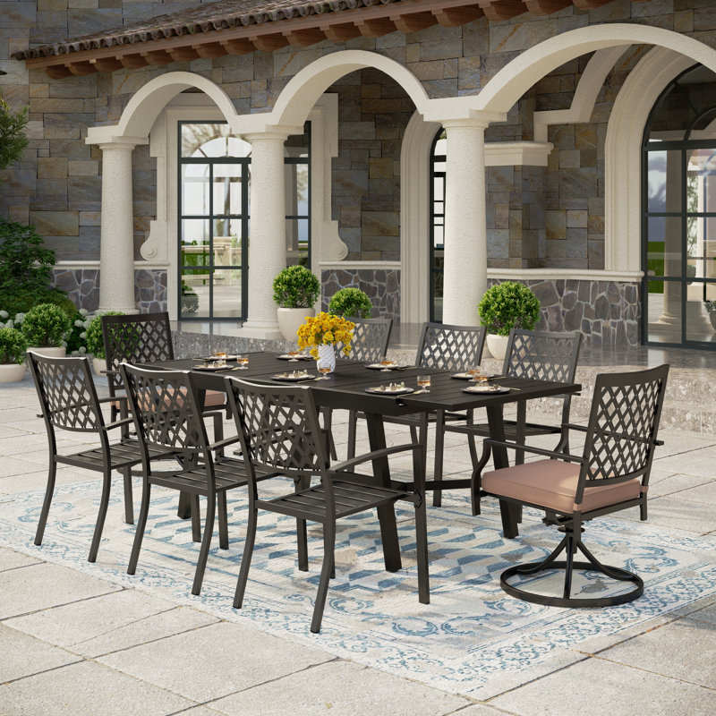 Alyah 8 - Person Patio Dining Set with Extendable Rectangular Table , Cushions Included