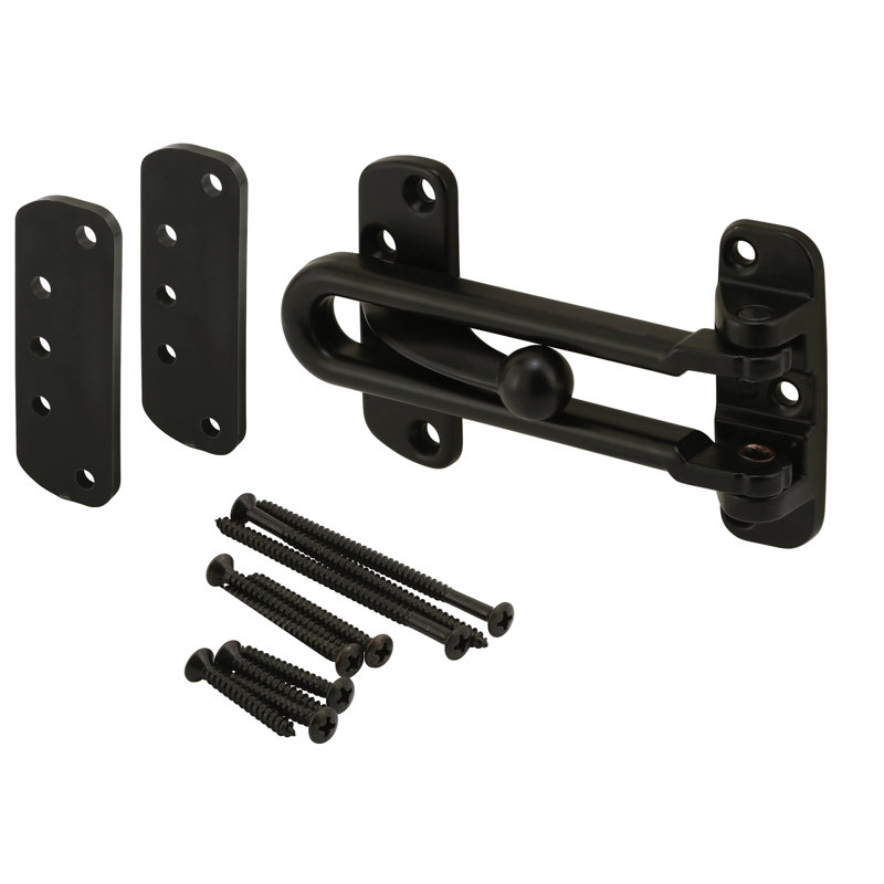 Prime-Line Diecast Security Swing Bar Lock for Hinged Swing-In Doors, 3-7/8 Inch Bar Length by 2-1/2 Inch Height, Matte Black (1 Set)