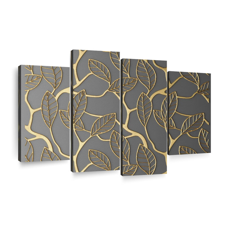 Treillis feuilles d'or 4 pièces, H 36 po x l 22 po x P 1 po