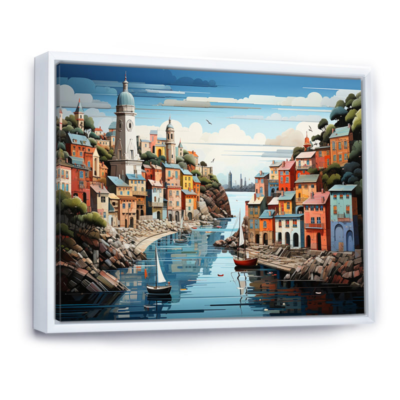 Coastal Minimalisme Harbor Hues I - impression, Cadre flottant blanc, H 16 po x l 32 po x P 1 po
