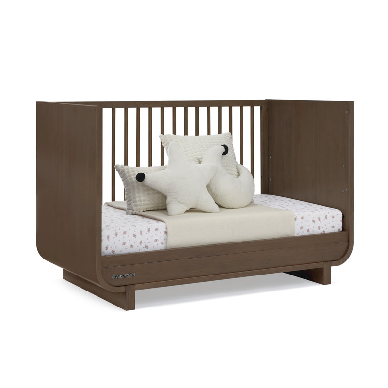 Teak Brown 4-in-1 Convertible Crib with Round Spindles