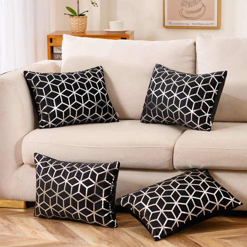 Velours  lombaire rectangulaire, Noir, Housse de coussin seulement - sans coussin