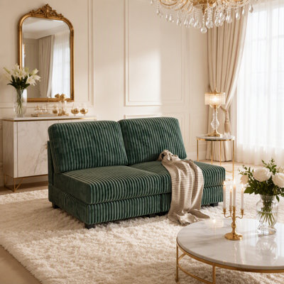 Canapé deux places en velours côtelé doux pour un confort optimal au salon et un usage quotidien élégant.