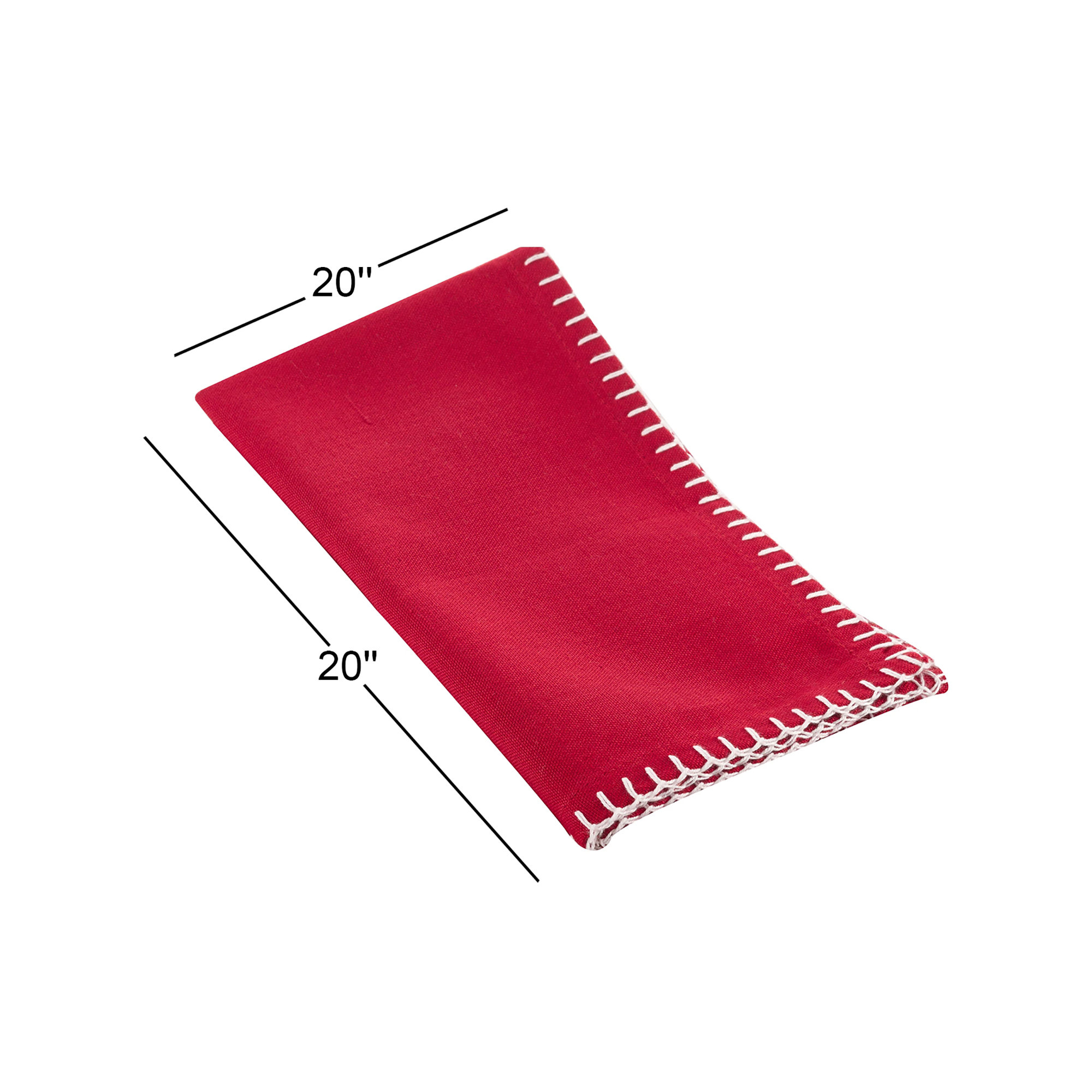 Ivara Whip Stitched Design 20" Cotton Napkin, Red