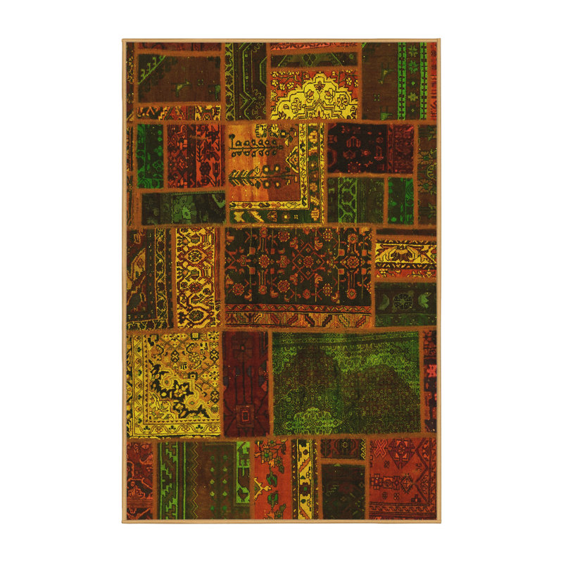 Tapis de couleur unie en laine / polyester tissé à la machine en jaune / rouge / vert, Rectangle 2 pi x 3 pi