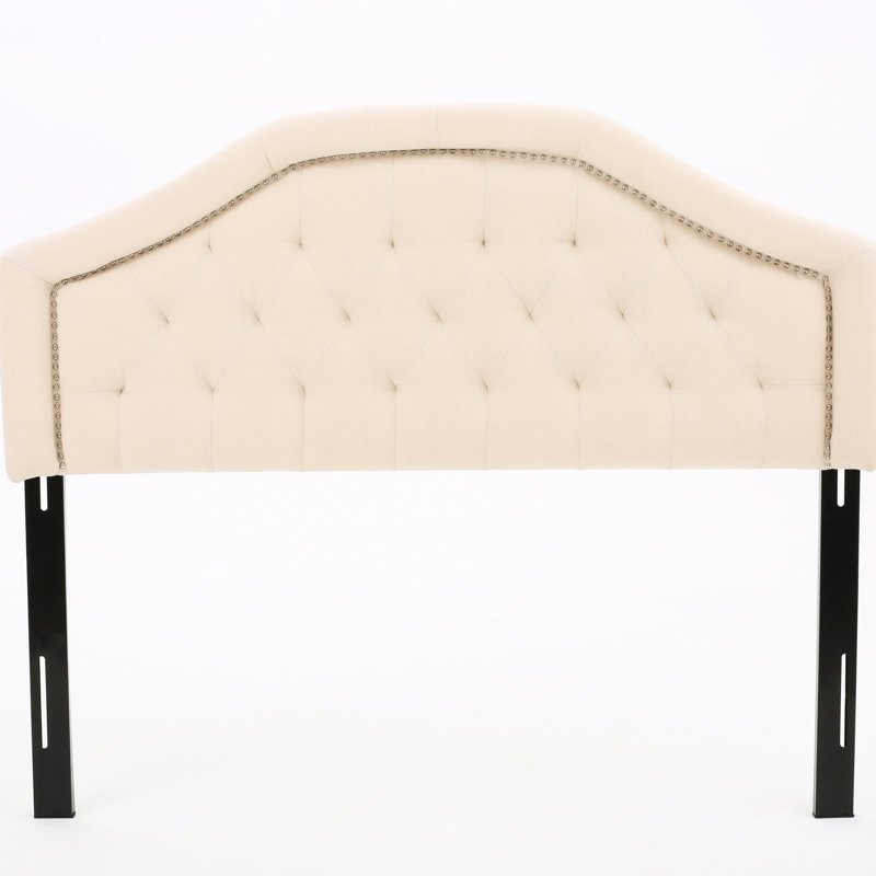 Queen Sized Headboard - Contemporary Look With Button And Diamond Stitch Nailhead Accents Beige Upholstery Assembly Needed Design Stitching Pattern Required