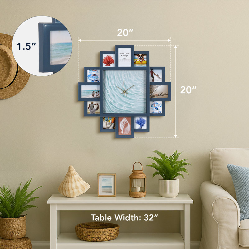  American Art Decor Photo Collage Coastal Blue Wall Clock 20"