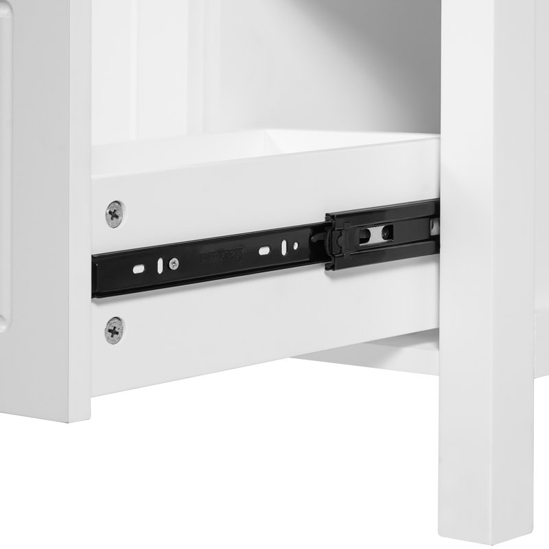 Meuble-lavabo de 24 po avec lavabo en céramique Woolridge, tiroirs à fermeture en douceur, structure en bois massif, double fonction de rangement, tablettes, poignées en alliage d'aluminium, lavabo facile à nettoyer