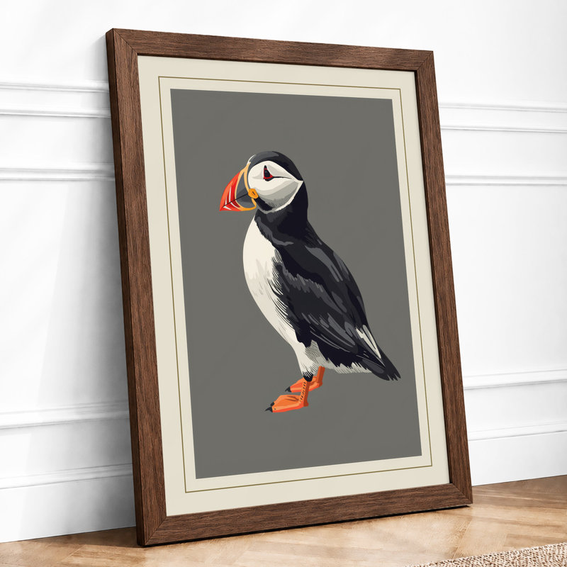 Puffin Profile Botanical - Framed Print, A2 - 59.4 x 42.0 cm, Walnut