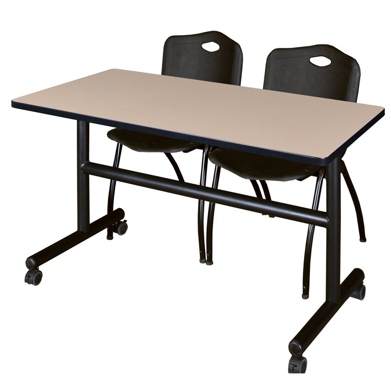 Table gigogne d'appoint Nevjana, 2 chaises empilables, Cerisier, Noir, H 29 po x l 72 po x P 30 po