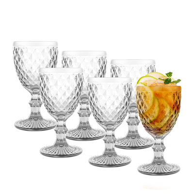 6PCS Vintage Glass Goblet Glasses Sets, 8oz Wine Glasses, Drinking Glasses, Wedding Party Bar Goblet Glassware for Iced Tea,Wine, Beer, Juice, Cocktail, Whiskey,Clear
