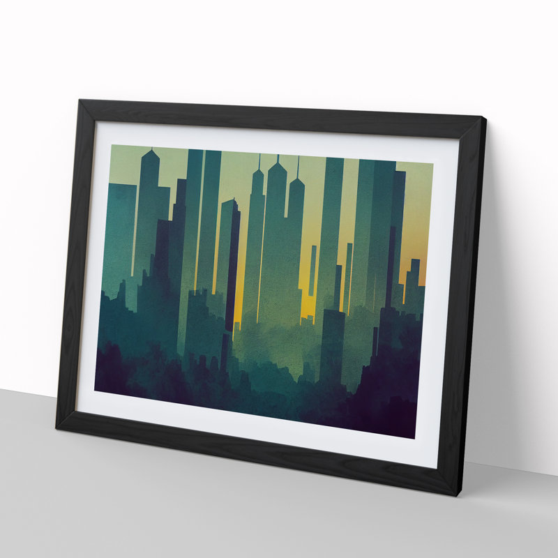 XH1022-8367X Striking City Skyline Architecture Abstract - Single Picture Frame Print, Black, 46cm H x 64cm W x 2cm D
