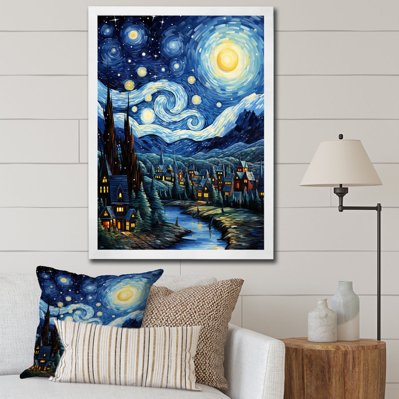 Reproduction d'art sur toile, "The Starry Day" par Giggson, H 32 po x l 24 po x P 1 po, Cadre de coin blanc fermé