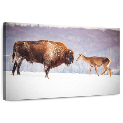 Bison de Brampt et cerf en hiver