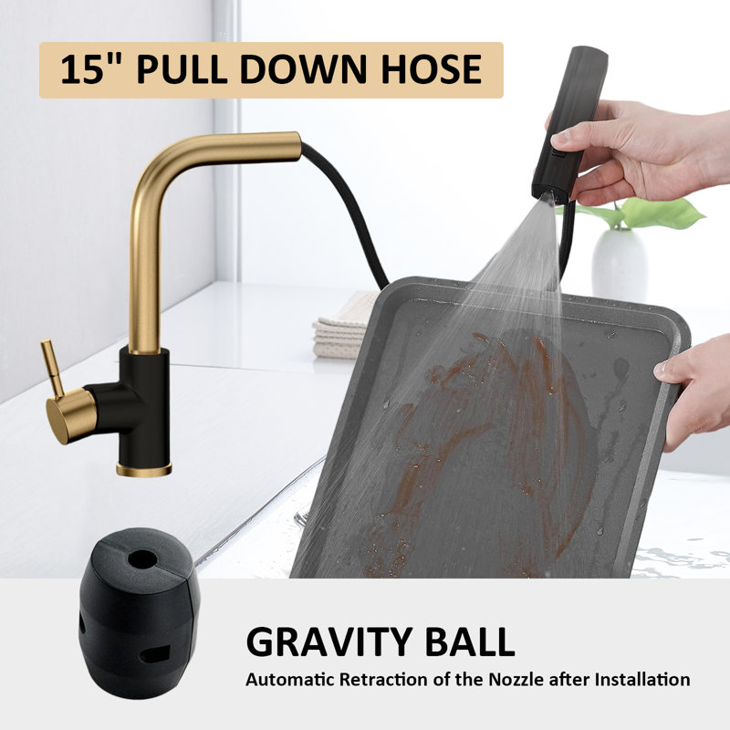 Kitchen Faucets With Pull-Down Sprayers Sink Faucets With Single Hole Handle Modern Faucets, Black/Gold