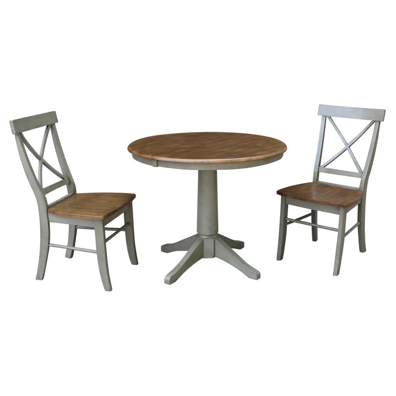 Chapital Extendable Solid Wood Dining Set, 3, Hickory/Stone
