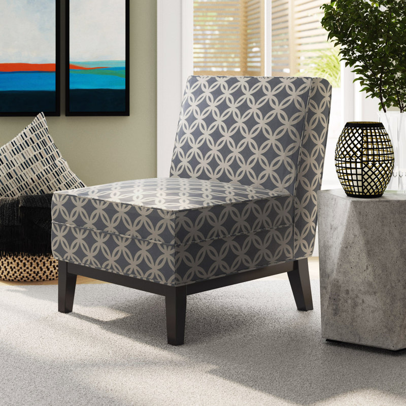 Upholstered Slipper Chair, Blue/Cream