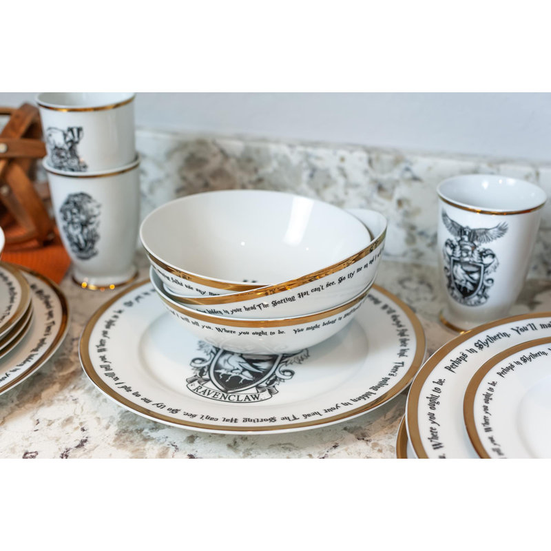 White Ceramic Hogwarts House 16-Piece Dinnerware Set