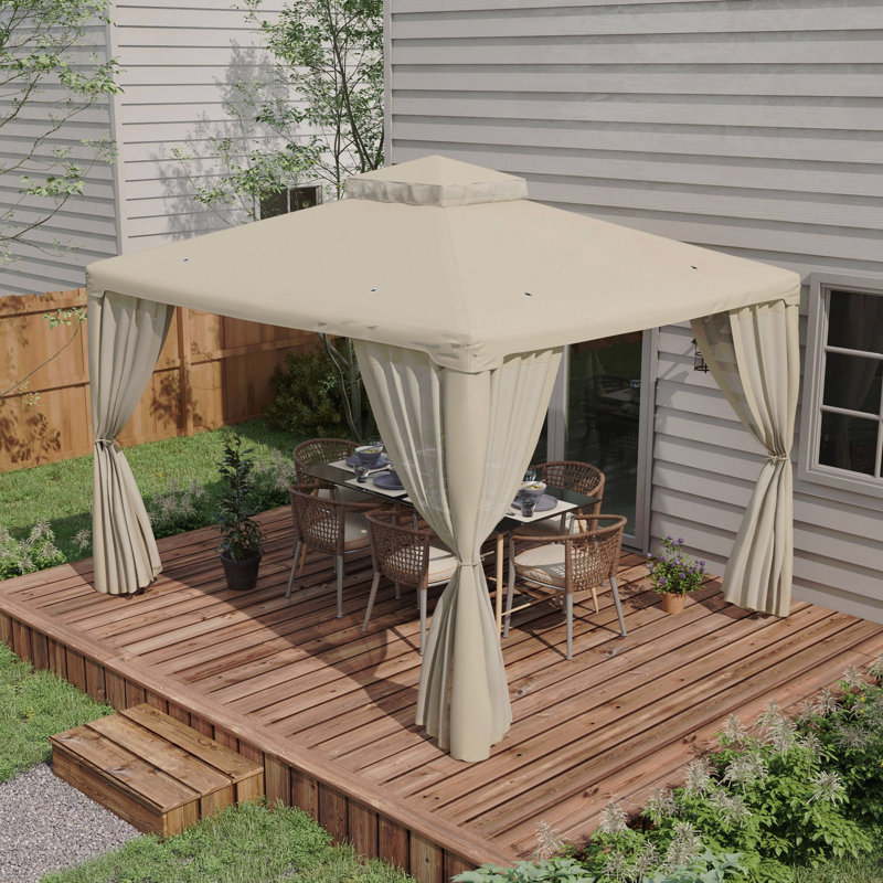 9.6X11.6FT Gazebo Steel, Mosquito Net For Garden Use With Double Roof (Cream White), Cream White