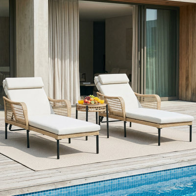 3-piece Aluminum Rattan Lounge Bed Set