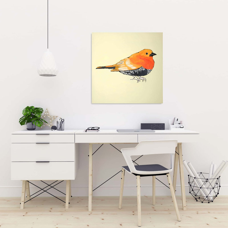 Illustration d'un petit oiseau orange | Décoration de chambre à coucher, H 24 po x l 24 po