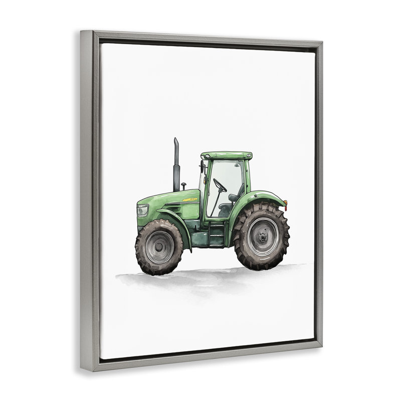 Camion de travail, cadre flottant de tracteur vert, design par Christine Simpson Art, Cadre flottant gris lustré