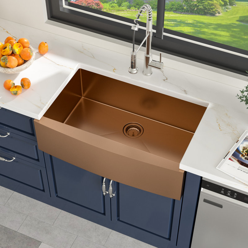 36" L x 21" W Farmhouse/Apron Kitchen Sink Single Bowl 16 Gauge Stainless Steel Farm Kitchen Sink Basin, Rose Gold
