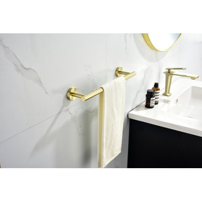 6-Pieces Brushed Gold Bathroom Hardware Set SUS304 Stainless Steel Round Wall Mounted Includes Hand Towel Bar,Toilet Paper Holder,Robe Towel Hooks,Bathroom Accessories Kit