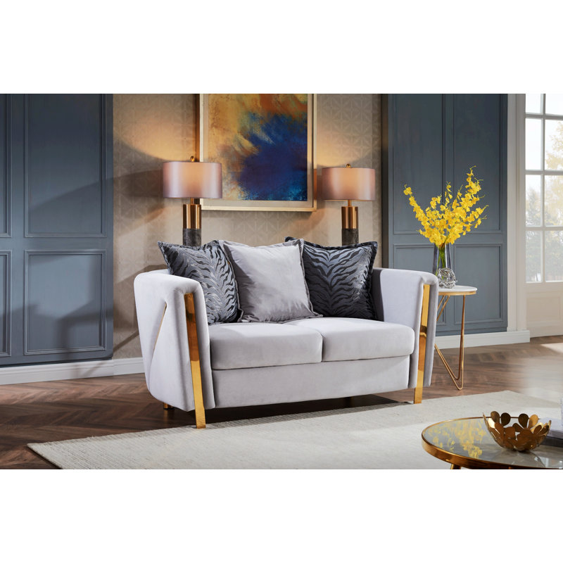 Causeuse Nahri beige, Velours gris velours