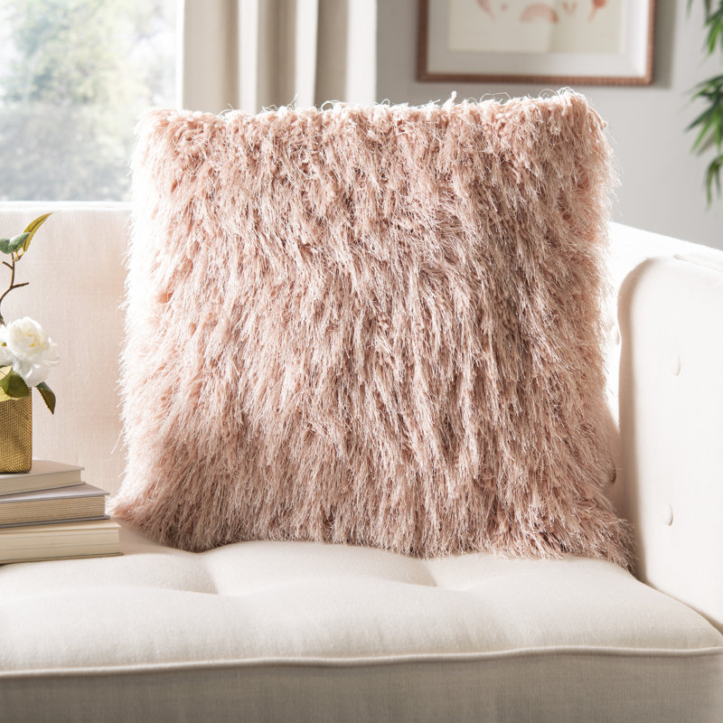 Gray Shag Hollywood Glam Square Decorative Pillow