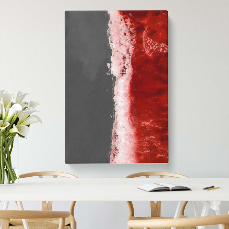 The Red Ocean Waves In Abstract - Wrapped Canvas, 76cm H x 50cm W x 3cm D