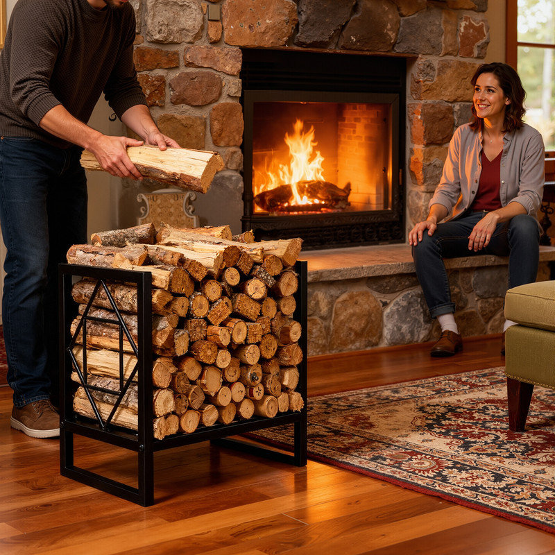 43.9cm W Metal Log Rack