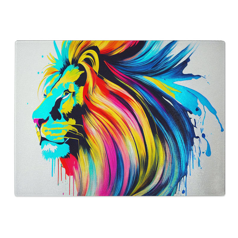 Vibrant Lion Abstract  Glass Chopping Board