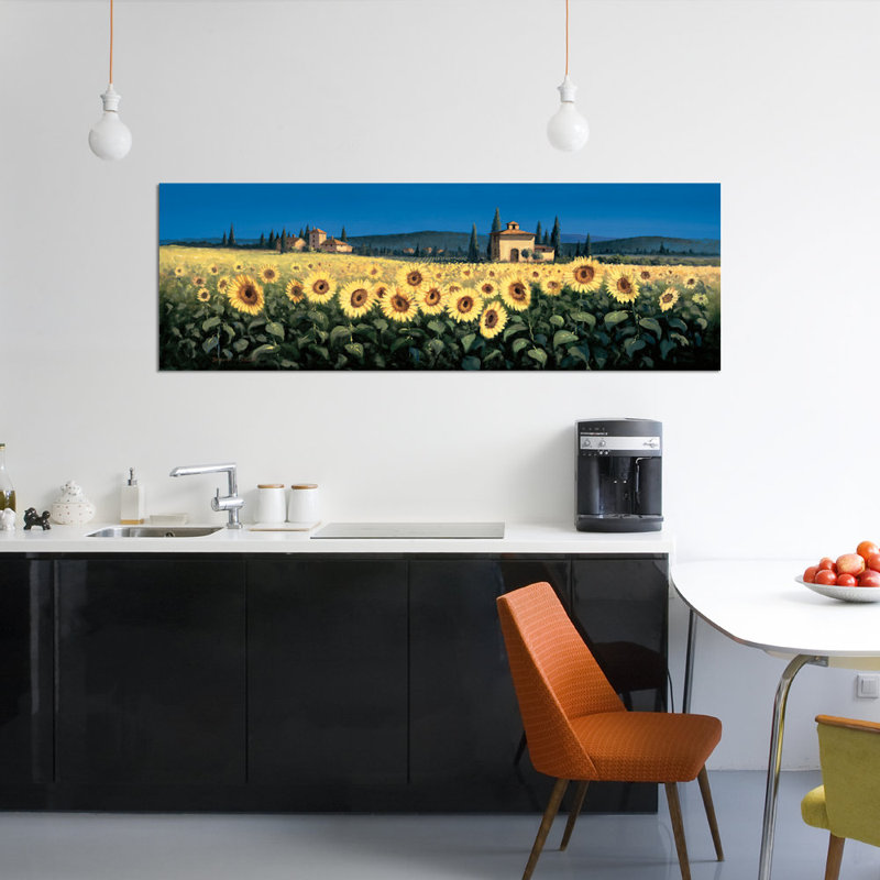 Tuscan Panorama, Sunflowers by David Short - Wrapped Canvas Panoramic Gallery-Wrapped Canvas Giclée, 12" H x 36" W x 1.5" D