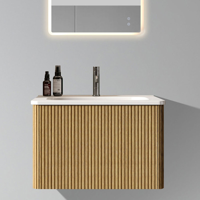 Woolcott Bathroom Cabinet, Oak, 15.6" H x 24" W x 18.3" D
