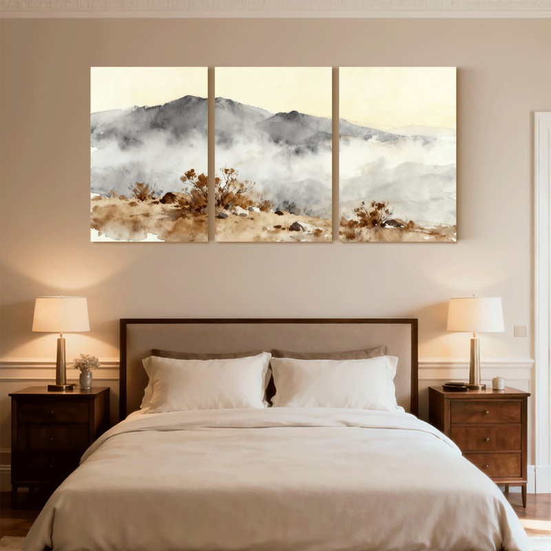 «Abstract Mountain Mist Landscape», ensemble de 3 impressions sur toile, H 18 po x l 36 po
