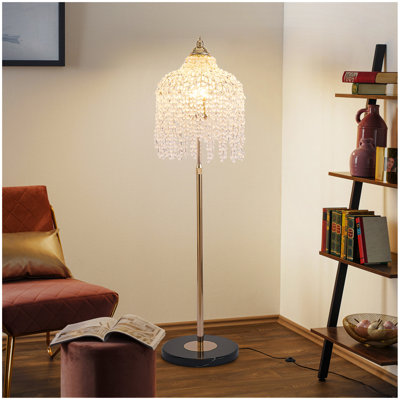 Élégante lampe sur pied en cristal 3 lumières - Design cascade rétro avec cordes en perles de cristal en forme de raisin et base en marbre pour décoration de salon, de chambre à coucher ou de bureau (ampoule non incluse)