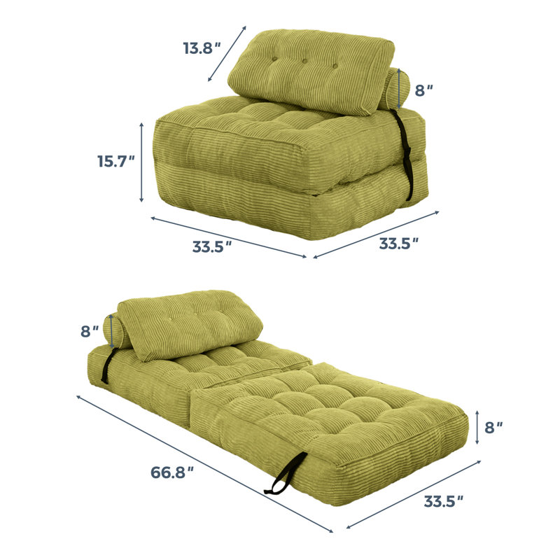 Boneless 8" Futon mattress, Folding Sofa Bed, Green, Single
