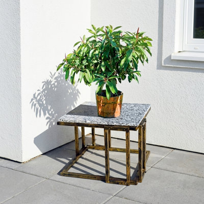 Support pour plante en marbre granit noir / doré 14,5 po