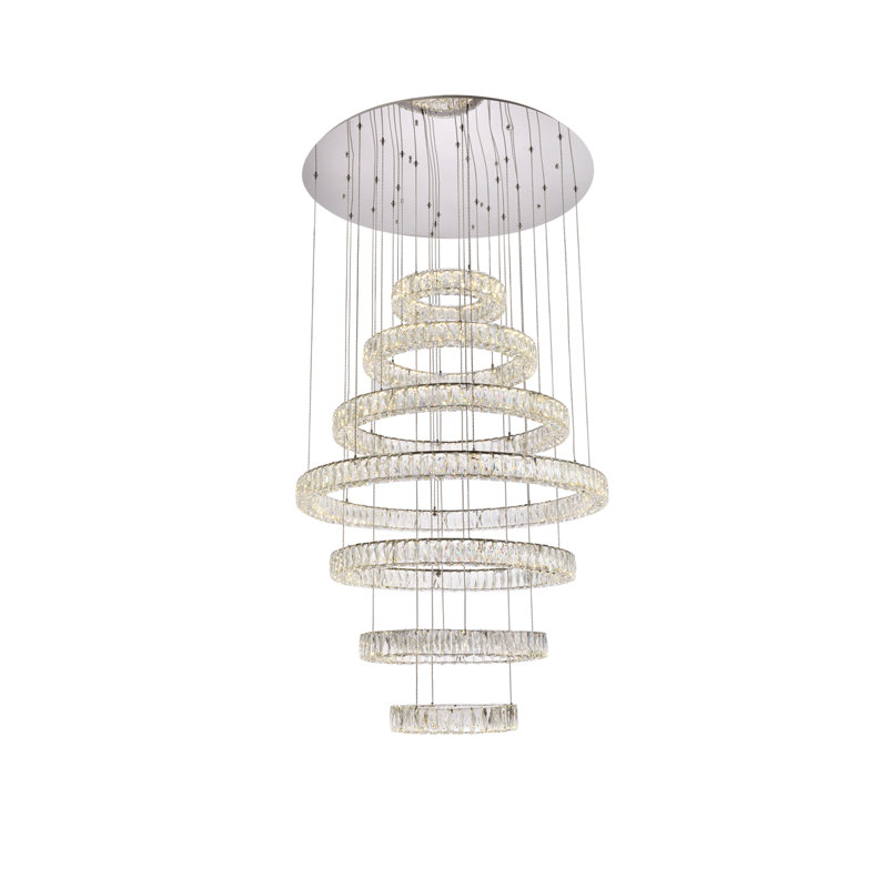 Lustre unique à 7 lumières à DEL avec accents en cristal Steveson, H 38 po x l 40 po x P 40 po, Chrome