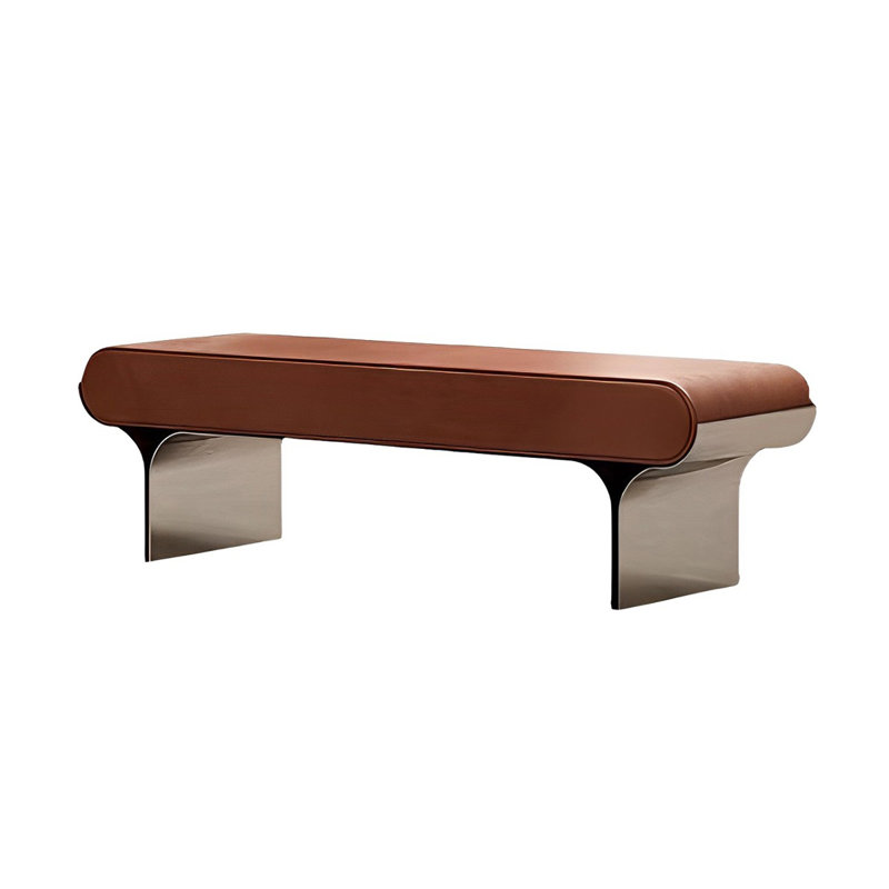 Banc rembourré en similicuir Toriona, Orange, H 17,71 po x l 62,99 po x P 15,74 po