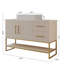  Meuble-lavabo autoportant 47,2 po avec lavabo vasque, armoire de rangement en chêne blanc américain et cadre doré, doré et blanc