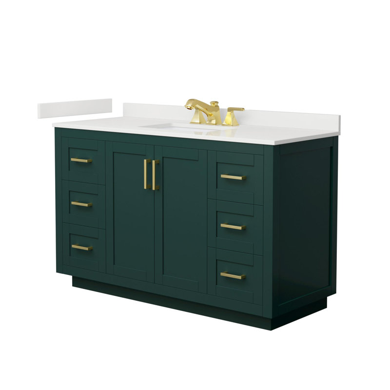 Miranda 54" Freestanding Single Bathroom Vanity with Quartz Top, White Quartz, Green, Brushed Gold