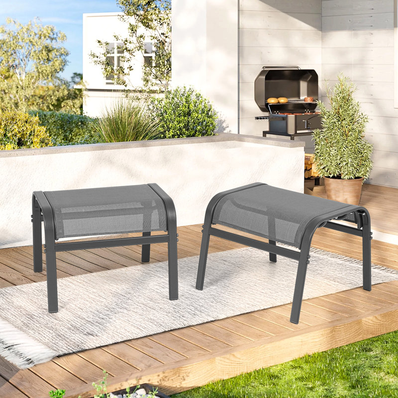 All Weather Stackable Oversized Outdoor Ottoman(Set Of 2), Grey