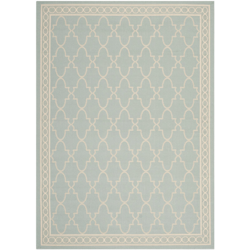 Welby Aqua/Beige Outdoor Rug, Rectangle 6'7" x 9'6"