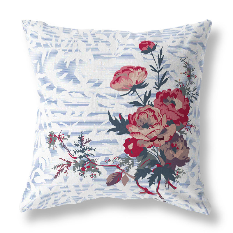 Coussin décoratif opulent Orchid Roses, Bleu/rouge, H 20 po x l 20 po