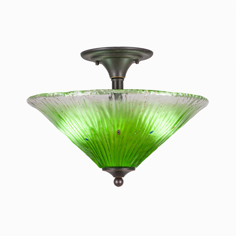 Semi-Flush 2 Bulbs With 16" Crystal Glass, Frosted, Dark Granite
